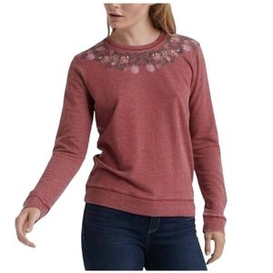 LUCKY BRAND WOMEN'S NECKLACE EMBROIDERED SWEATSHIRT RED SIZE LARGE